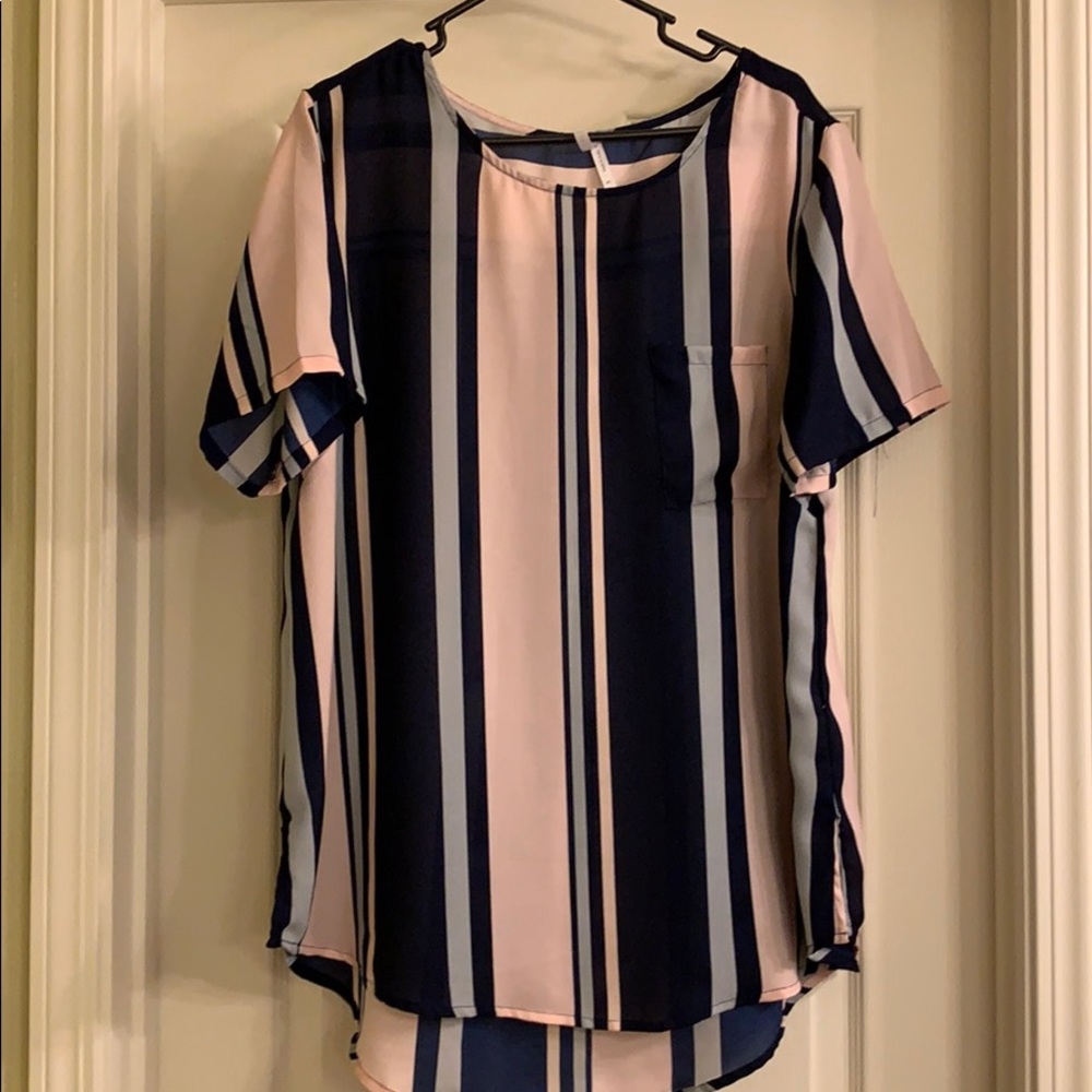 Pink & Navy blue striped 2X blouse